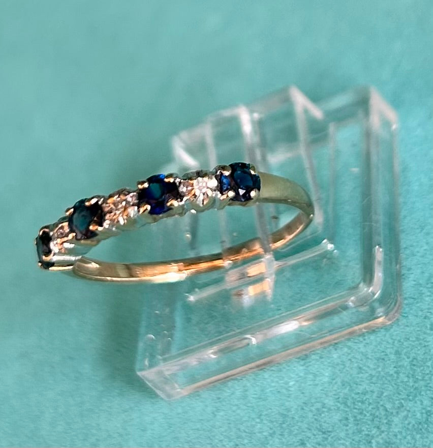 Vintage 9ct Gold Five Stone Sapphire & Diamond Ring | Size L Hallmarked