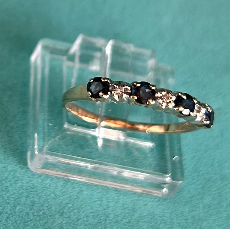 Vintage 9ct Gold Five Stone Sapphire & Diamond Ring | Size L Hallmarked
