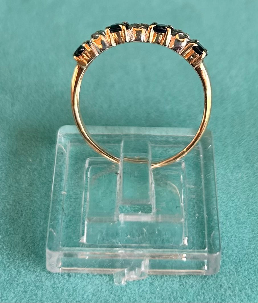 Vintage 9ct Gold Five Stone Sapphire & Diamond Ring | Size L Hallmarked
