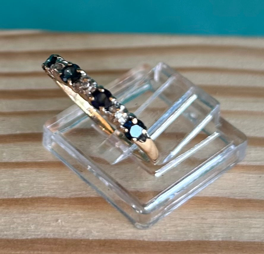 Vintage 9ct Gold Five Stone Sapphire & Diamond Ring | Size L Hallmarked