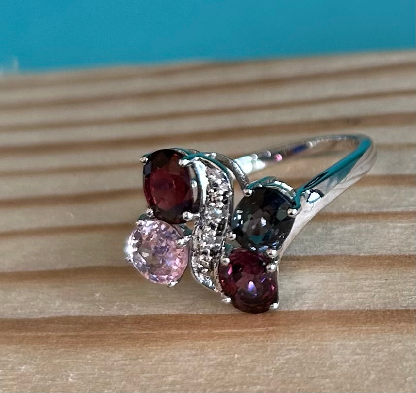 Rare TGGC Sterling Silver, Diamond & Rainbow Tourmaline Statement Ring | 925