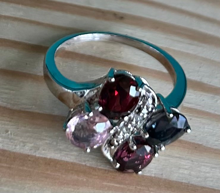 Rare TGGC Sterling Silver, Diamond & Rainbow Tourmaline Statement Ring | 925