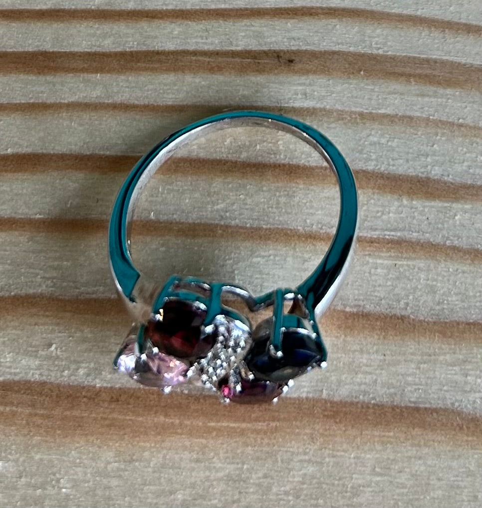 Rare TGGC Sterling Silver, Diamond & Rainbow Tourmaline Statement Ring | 925