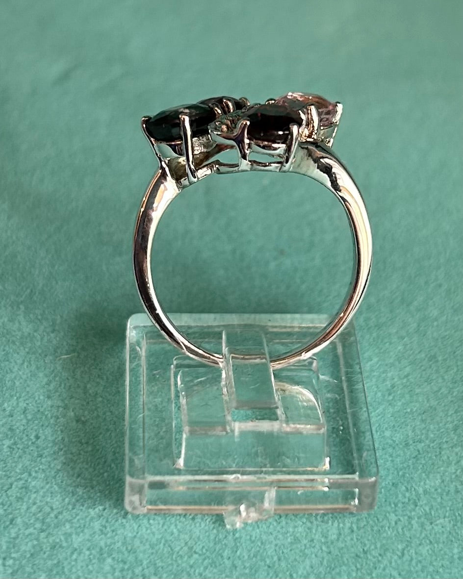 Rare TGGC Sterling Silver, Diamond & Rainbow Tourmaline Statement Ring | 925