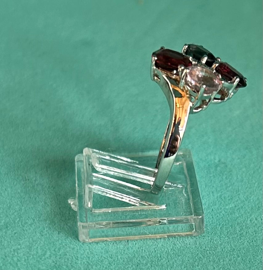 Rare TGGC Sterling Silver, Diamond & Rainbow Tourmaline Statement Ring | 925