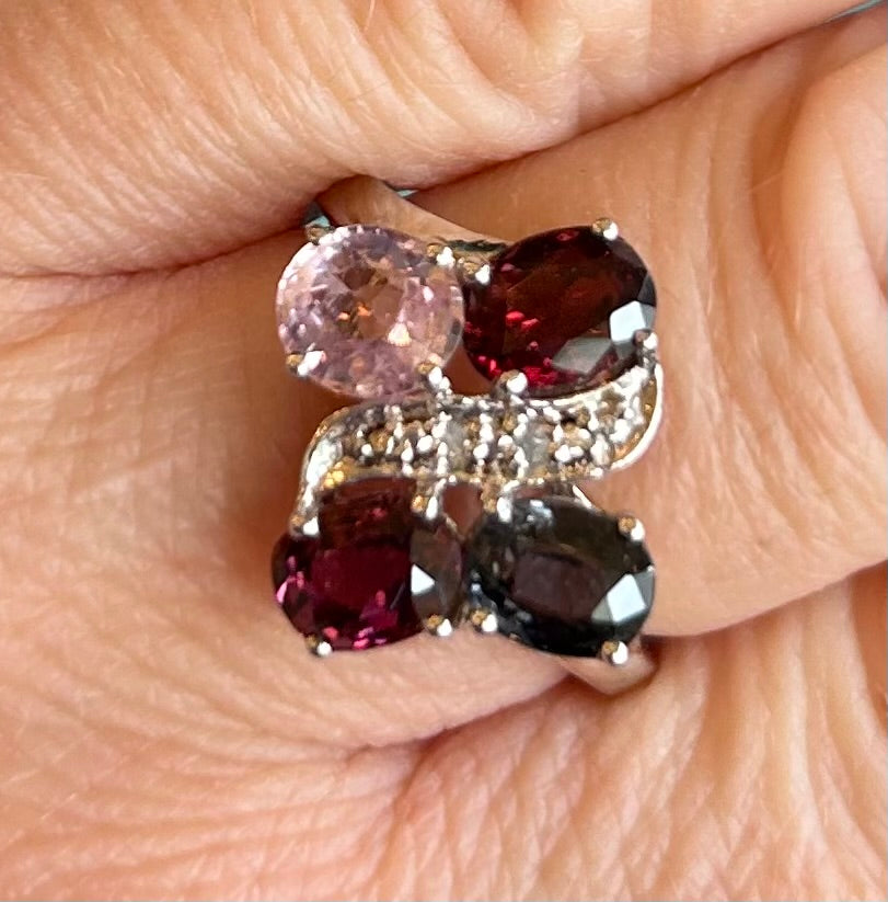 Rare TGGC Sterling Silver, Diamond & Rainbow Tourmaline Statement Ring | 925