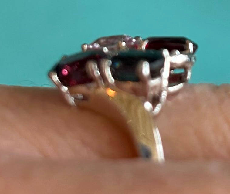 Rare TGGC Sterling Silver, Diamond & Rainbow Tourmaline Statement Ring | 925