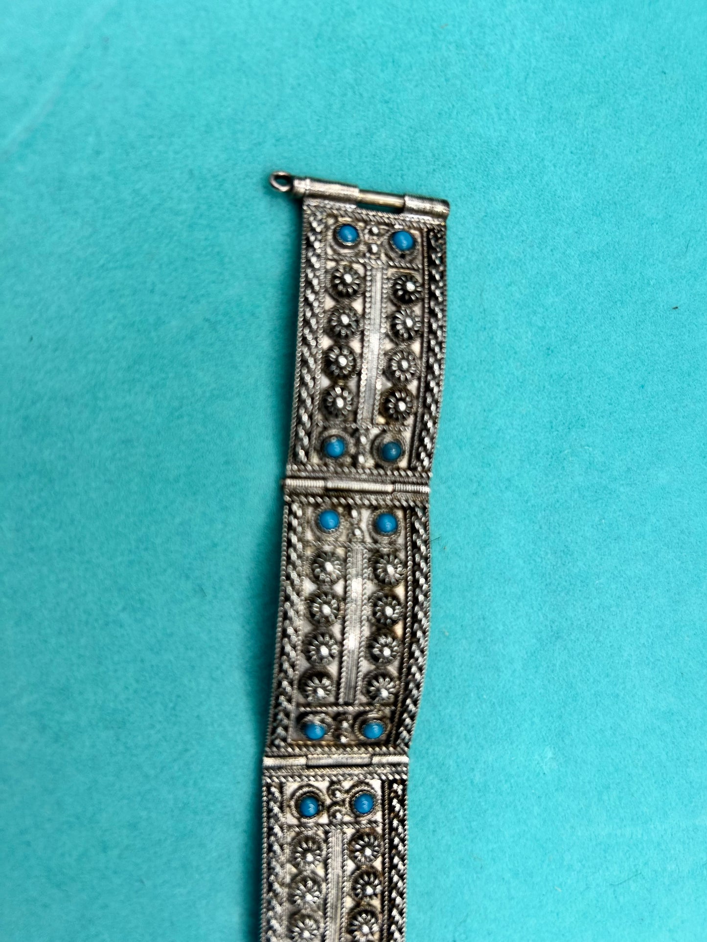 Stunning Vintage 900 Silver Turquoise Bracelet - "Nu Nu" - 29g