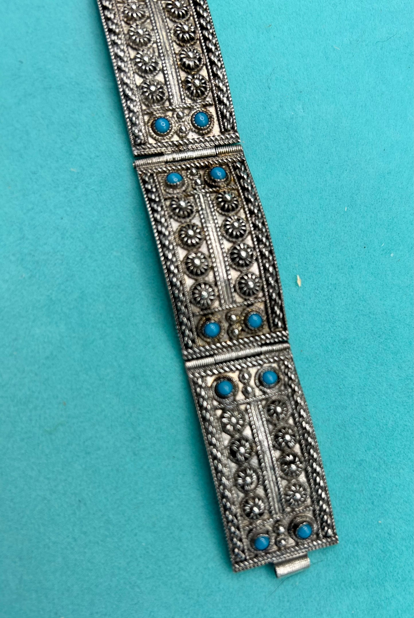 Stunning Vintage 900 Silver Turquoise Bracelet - "Nu Nu" - 29g