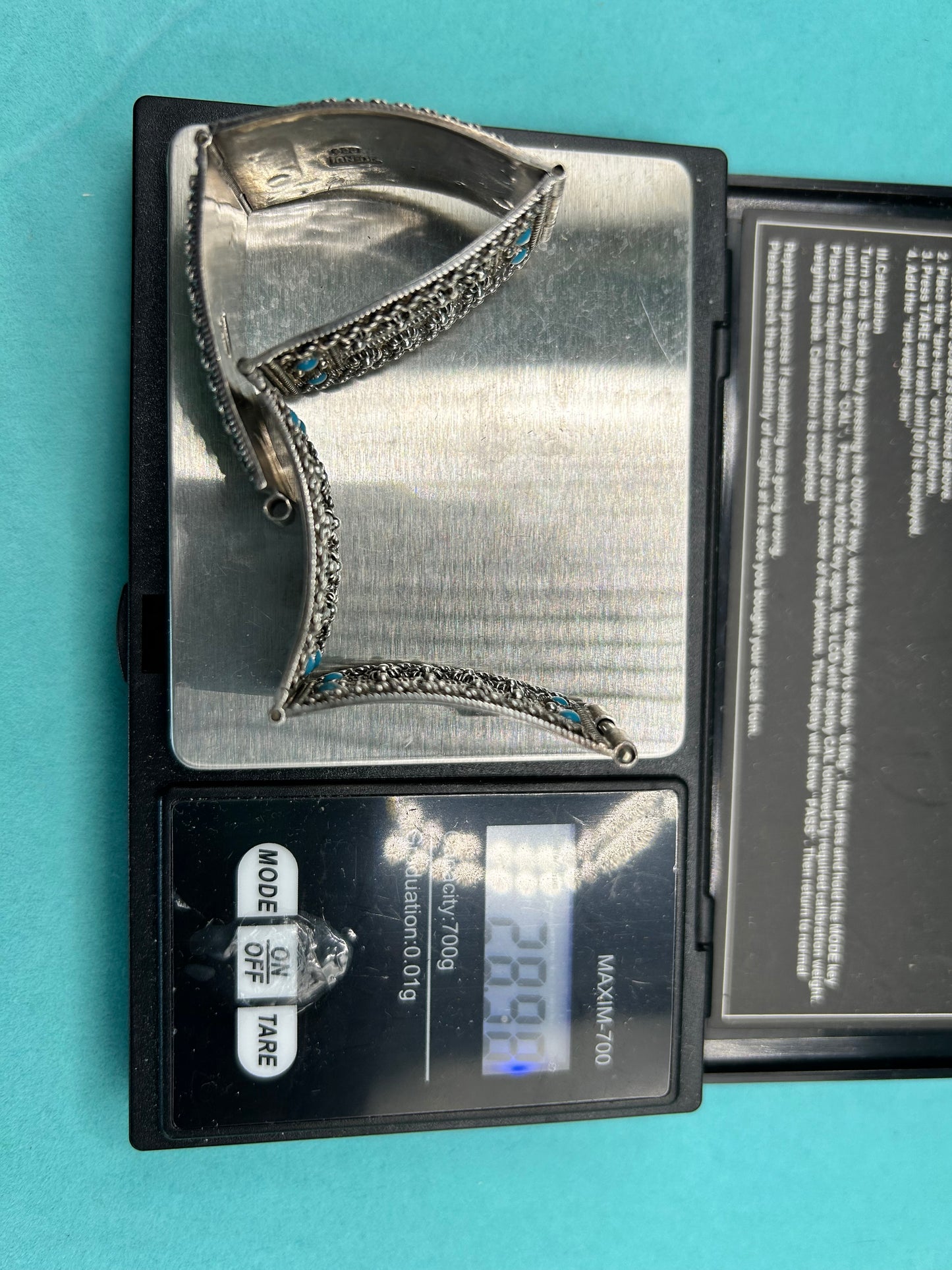 Stunning Vintage 900 Silver Turquoise Bracelet - "Nu Nu" - 29g