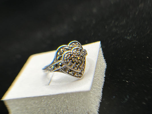 Vintage Silver Marcasite Ring - Missing Stone