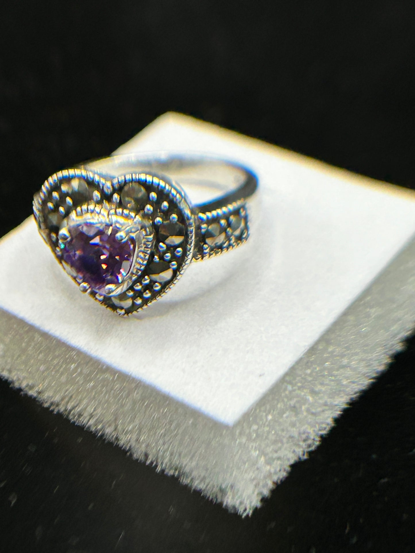 Stunning Silver Marcasite & CZ Heart Ring