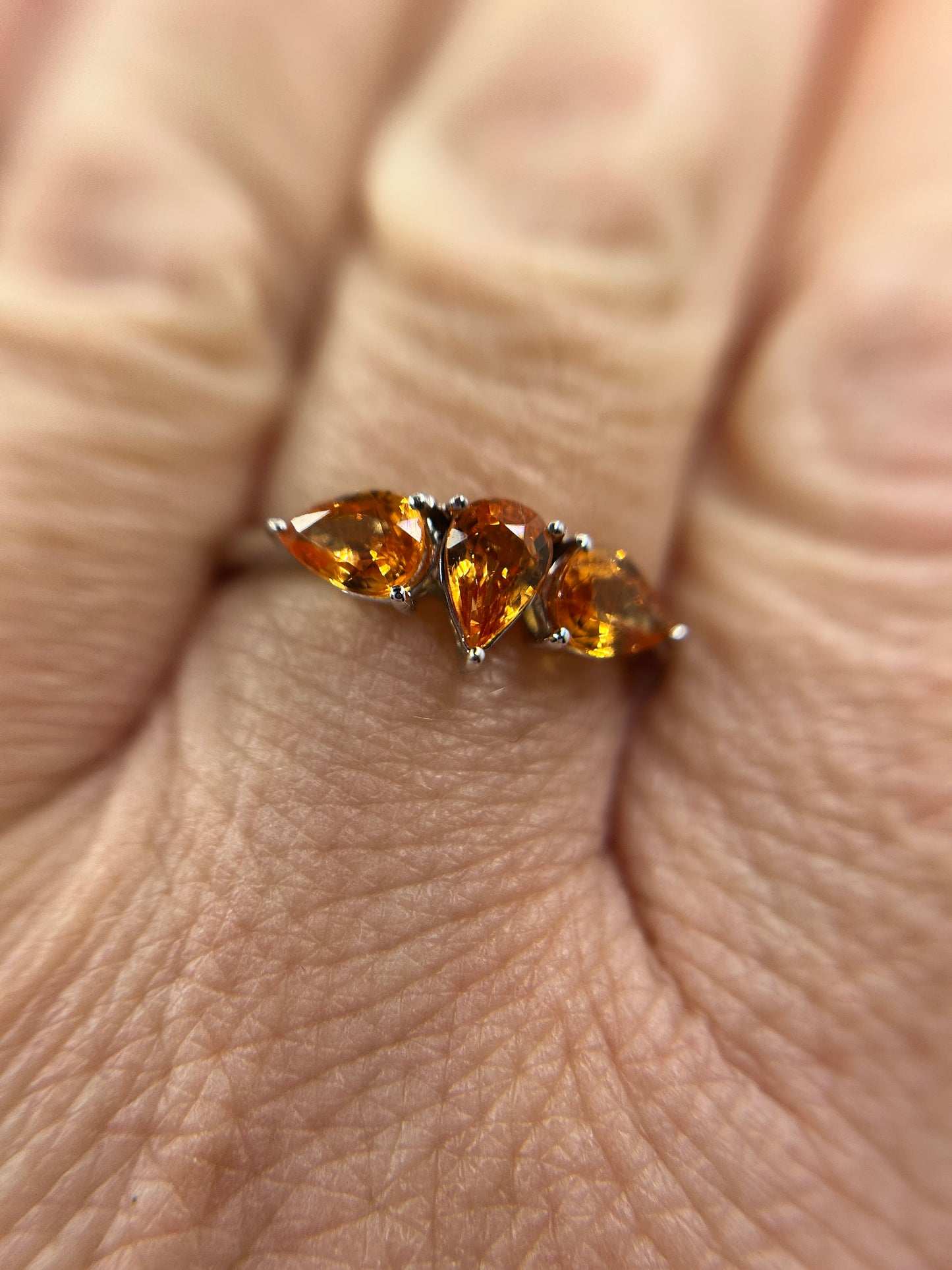 10ct White Gold Madeira Citrine Trilogy Ring Pear Cut Hallmarked
