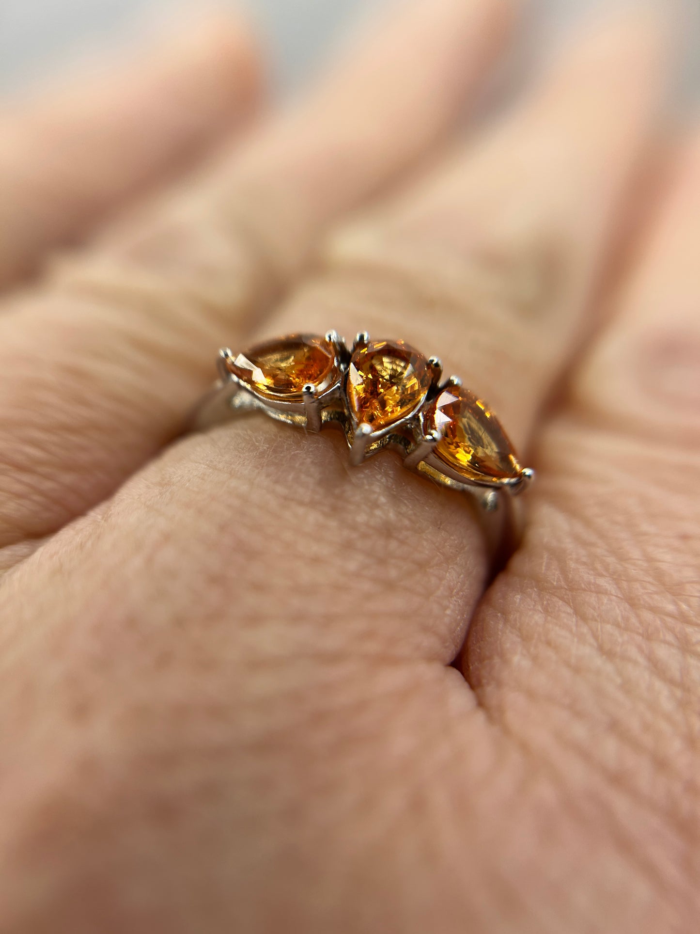 10ct White Gold Madeira Citrine Trilogy Ring Pear Cut Hallmarked