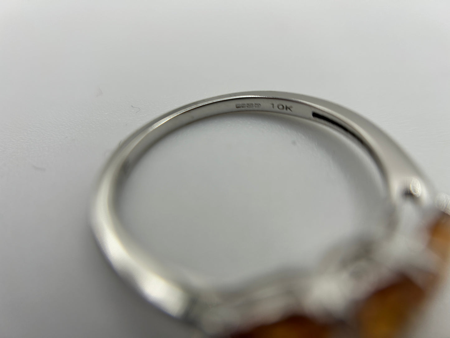 10ct White Gold Madeira Citrine Trilogy Ring Pear Cut Hallmarked