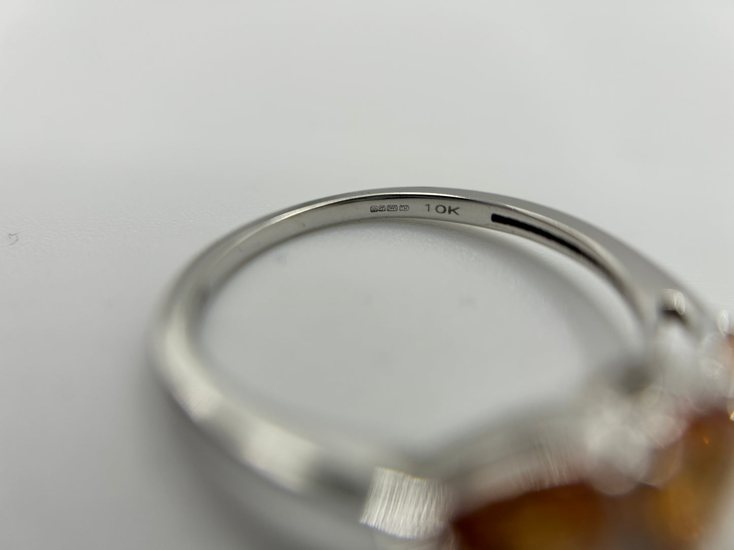 10ct White Gold Madeira Citrine Trilogy Ring Pear Cut Hallmarked