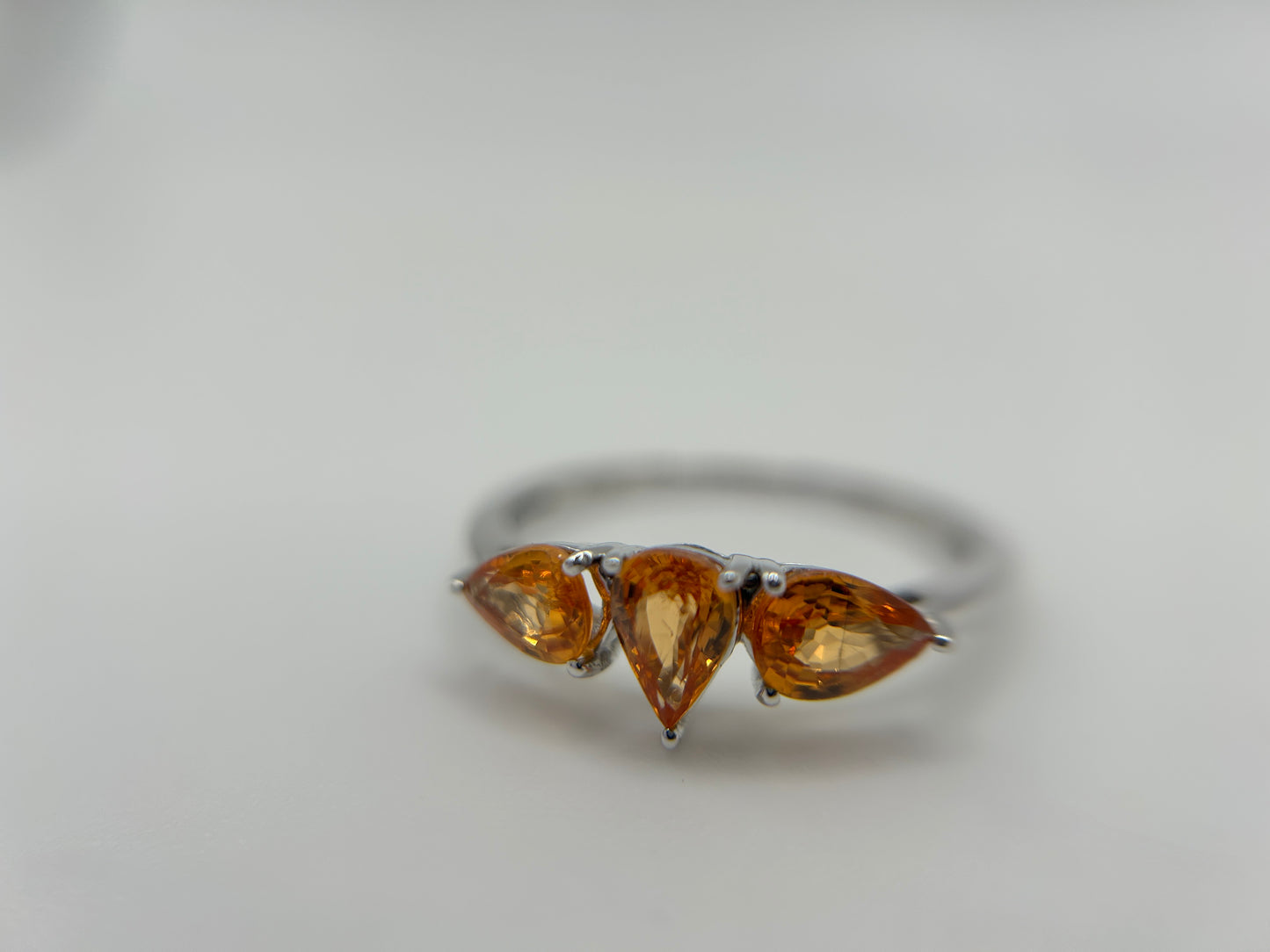 10ct White Gold Madeira Citrine Trilogy Ring Pear Cut Hallmarked