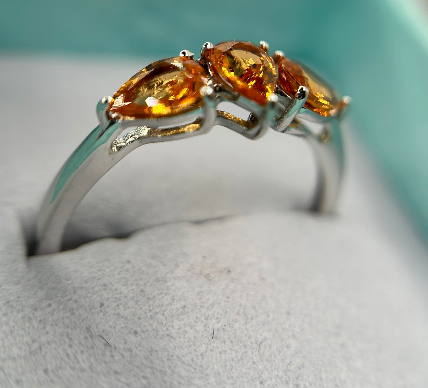 10ct White Gold Madeira Citrine Trilogy Ring Pear Cut Hallmarked