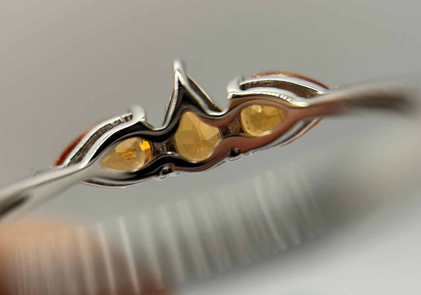 10ct White Gold Madeira Citrine Trilogy Ring Pear Cut Hallmarked