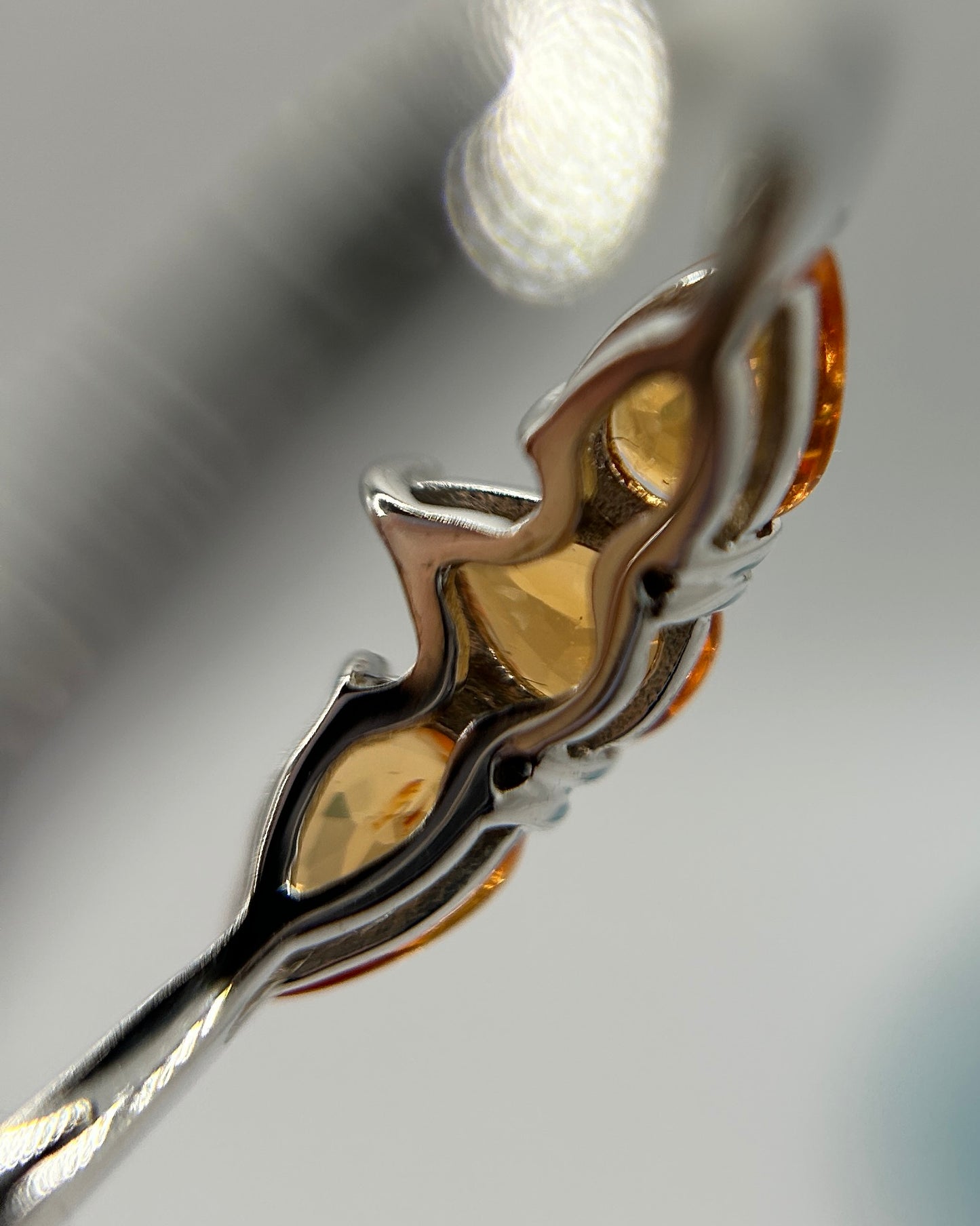 10ct White Gold Madeira Citrine Trilogy Ring Pear Cut Hallmarked