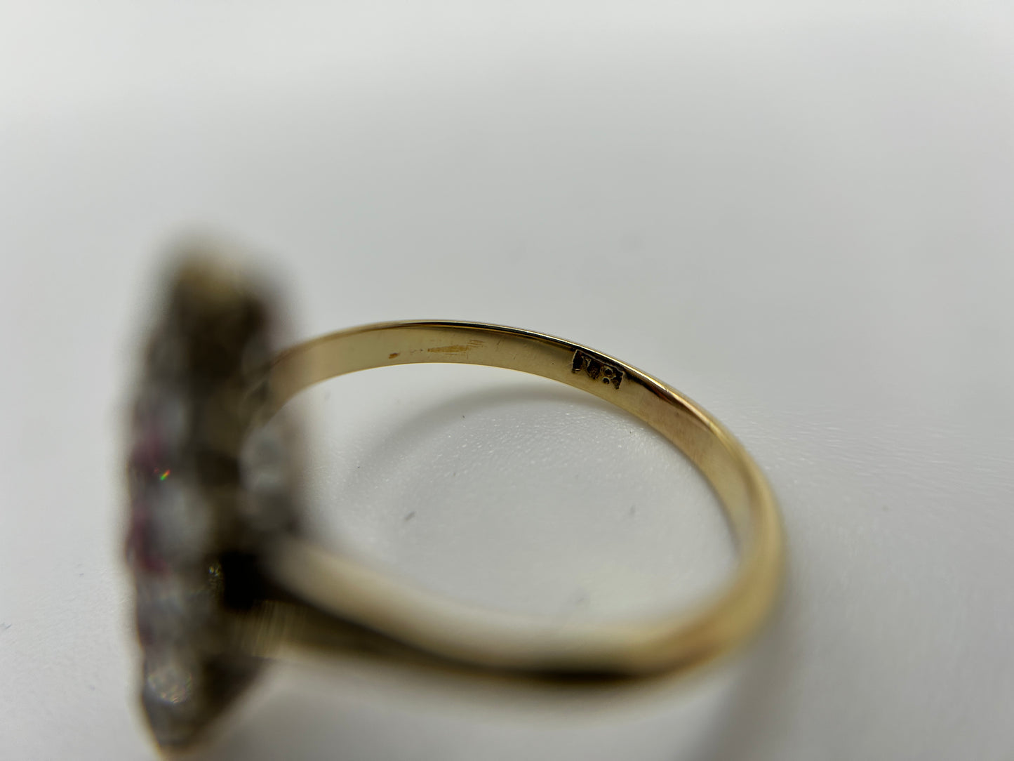 Stunning Vintage 18ct Gold Diamond & Red Spinel Marquise/Navette Cluster Ring