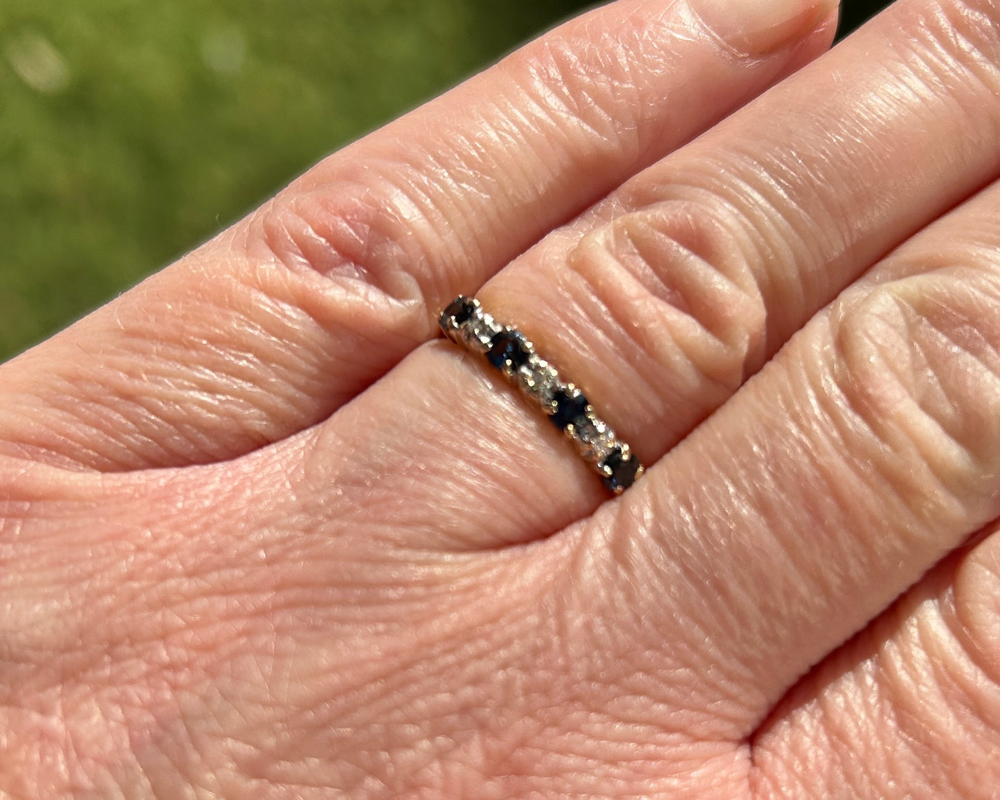 Vintage 9ct Gold Five Stone Sapphire & Diamond Ring | Size L Hallmarked