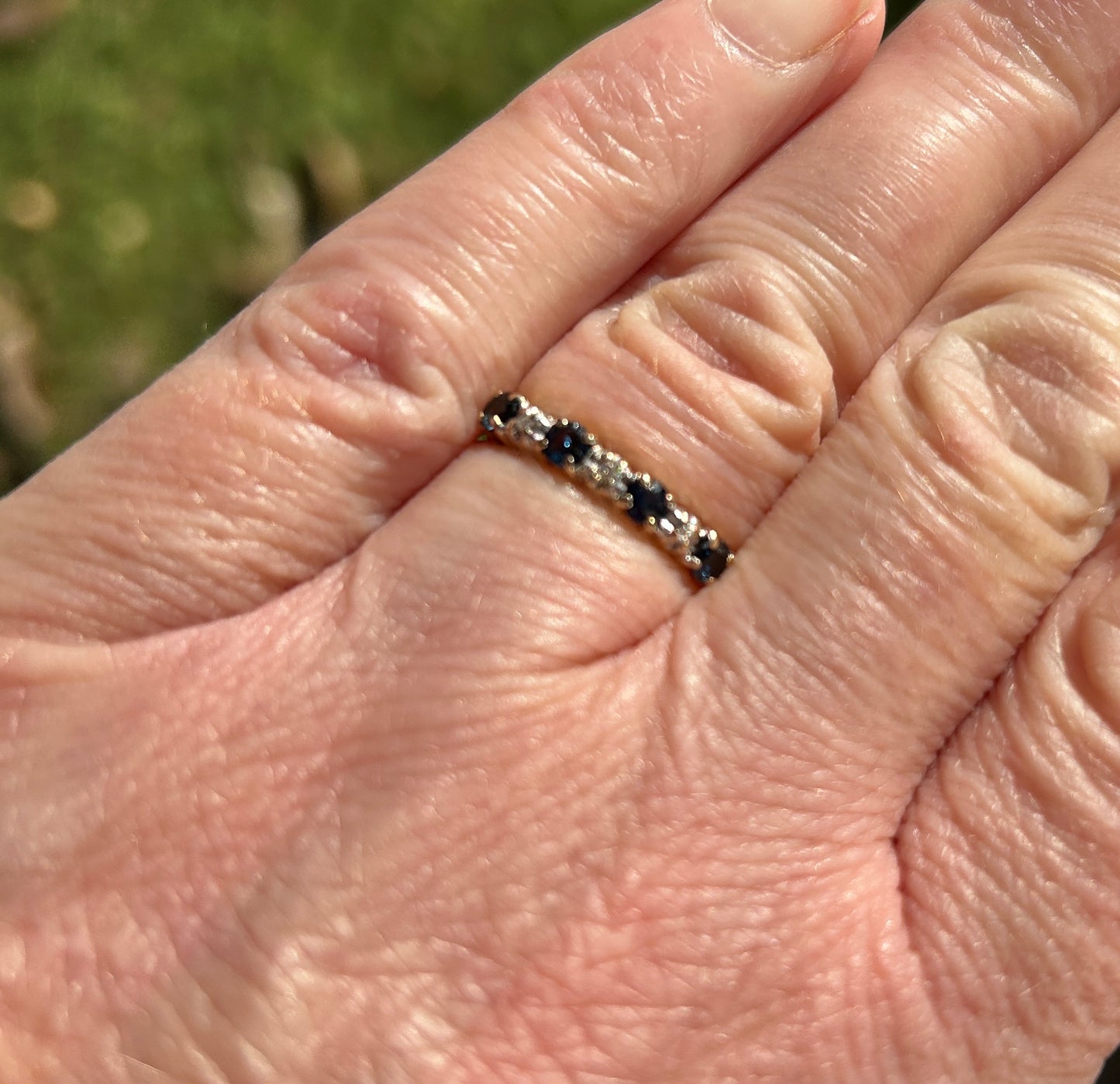 Vintage 9ct Gold Five Stone Sapphire & Diamond Ring | Size L Hallmarked